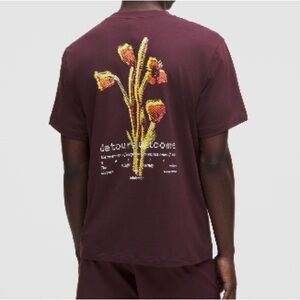 lululemon Men's Burgundy Graphic Tee with Floral Print, size XXL “No Detours”